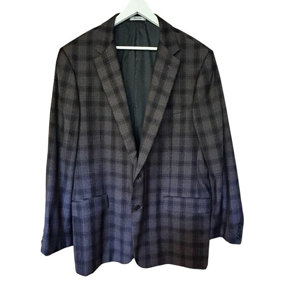 Hickey Freeman Men’s Millburn II Sports Coat/Jacket Brown Tan Blue Plaid Sz. 48L - Picture 1 of 13